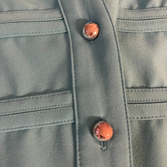 Cathy Che Stretch Teal Mandarin Collar Blouse 14/16W - Picture 7 of 8